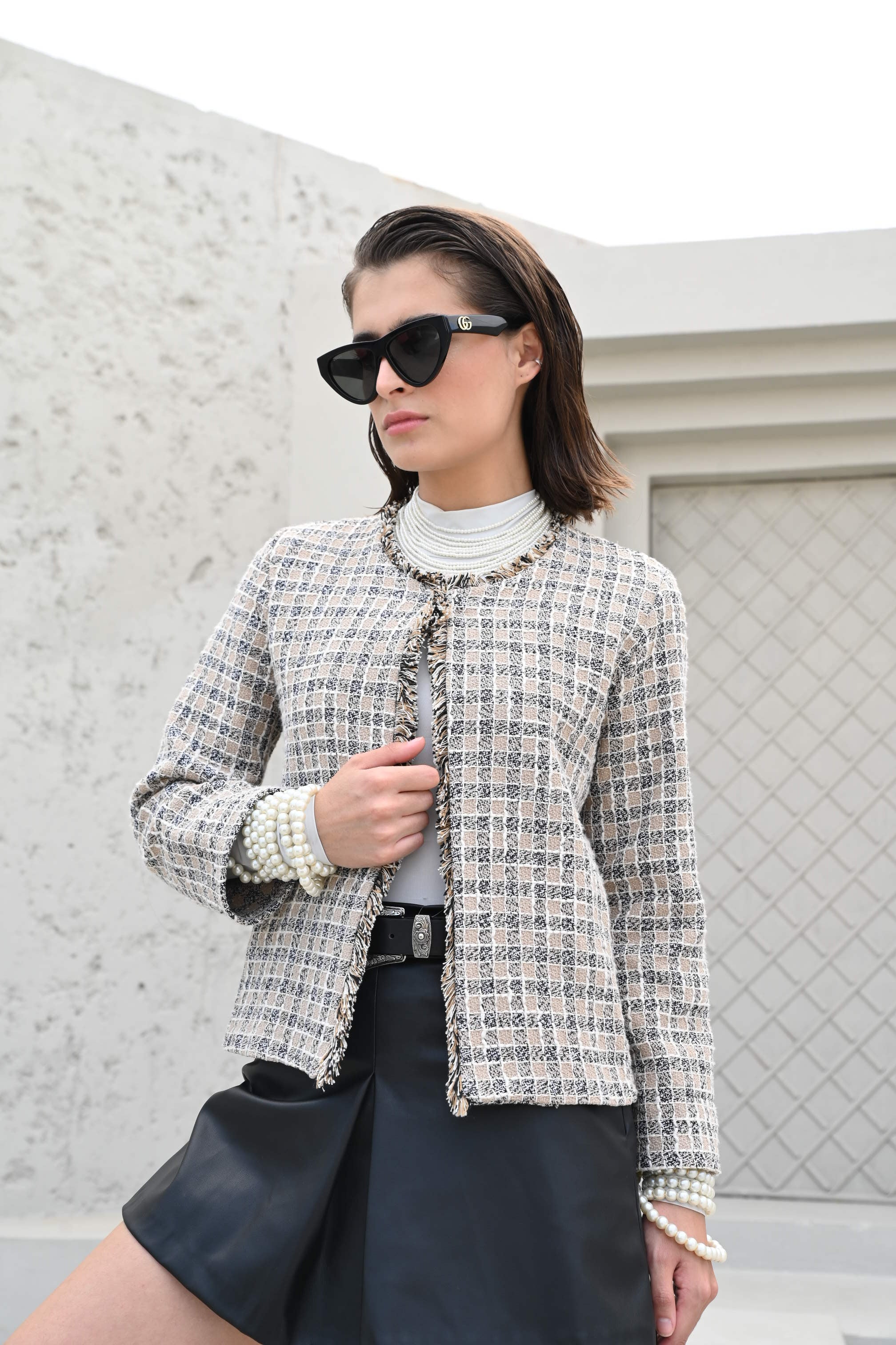 Vivienne Frayed Edge Tweed Jacket Cream