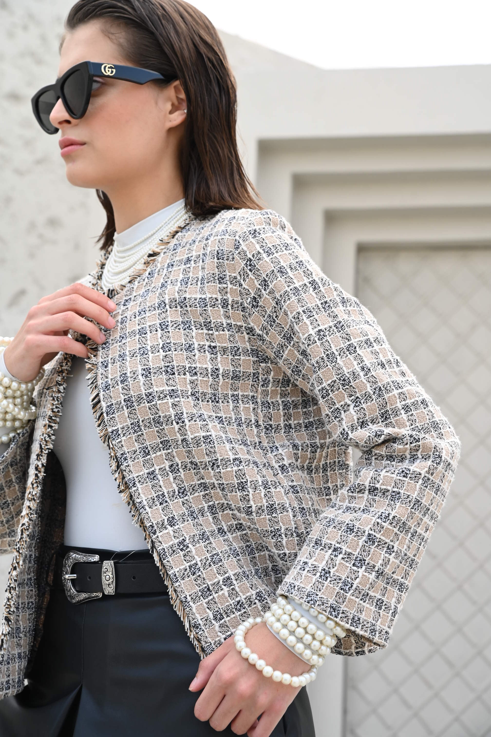 Vivienne Frayed Edge Tweed Jacket Cream