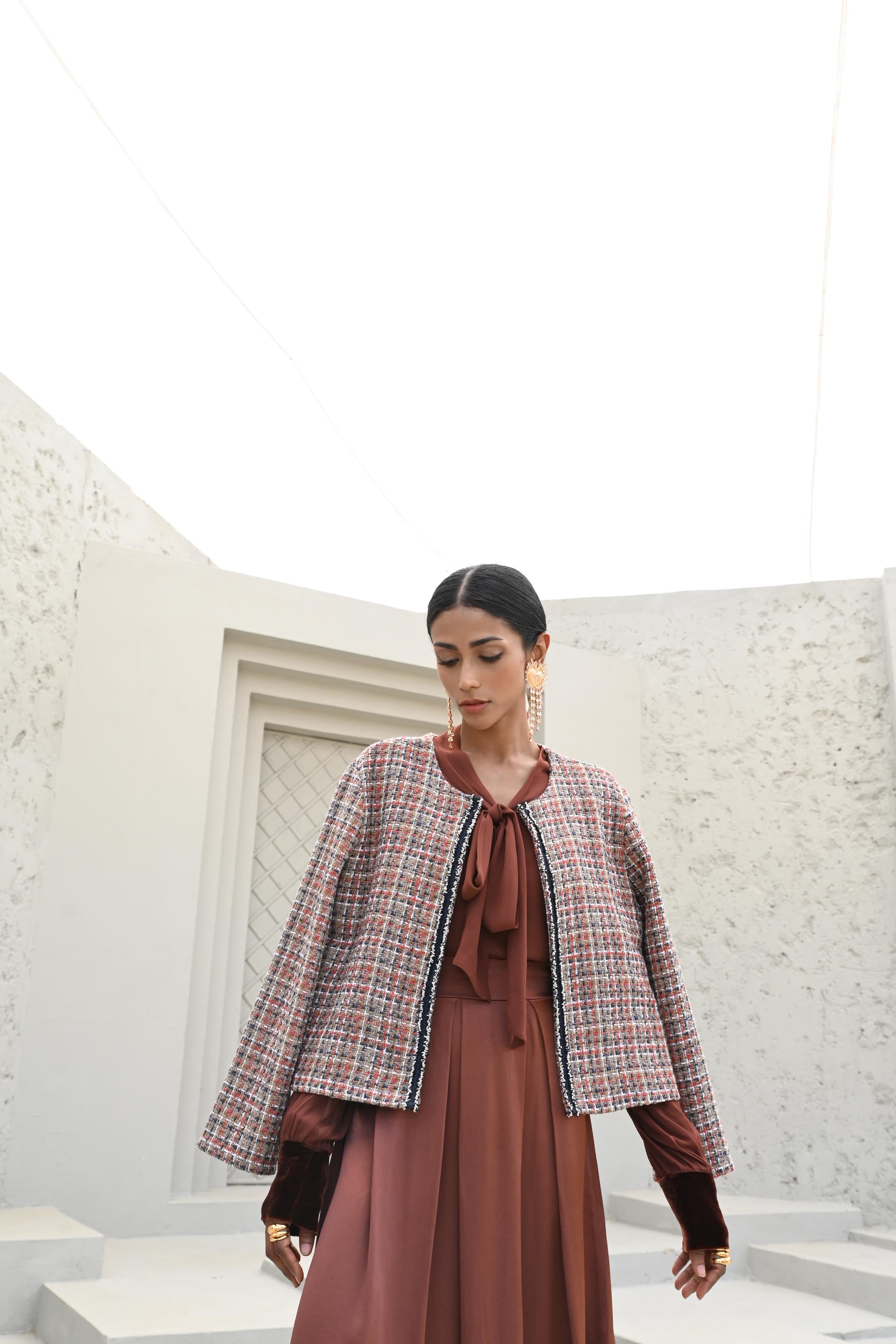 Vivienne Frayed Edge Tweed Jacket Orange