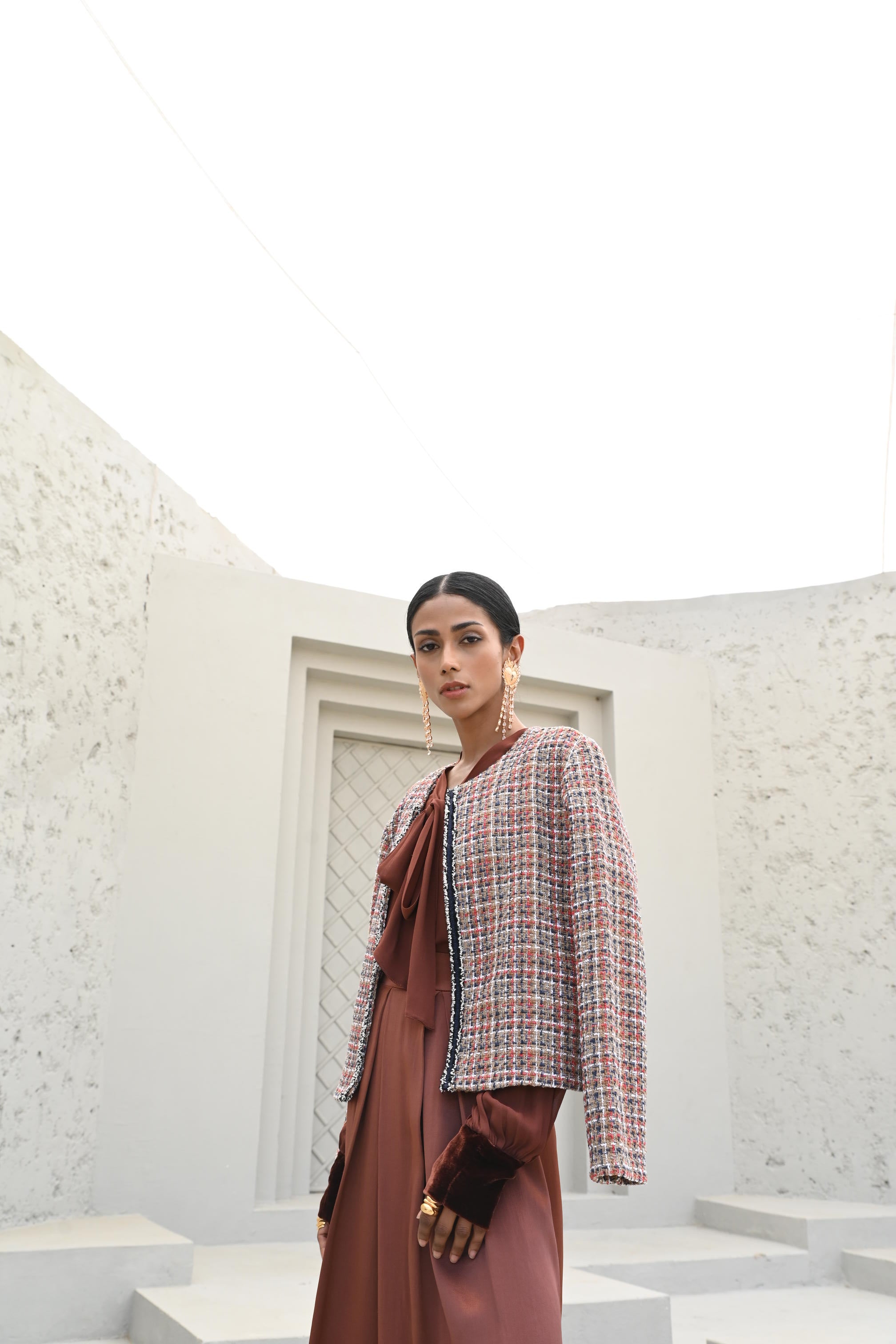 Vivienne Frayed Edge Tweed Jacket Orange